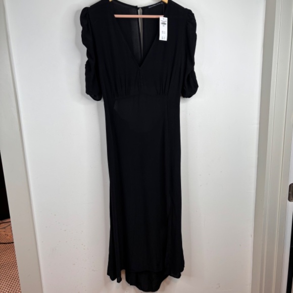 NWT Abercrombie Cinch Sleeve Cut Out Midi Dress L Black LBD Wedding Holiday Chic - Picture 3 of 15